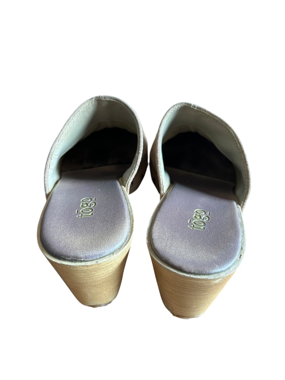 Tōgo Tan Suede Wooden Clogs Size 7 Boho Scandinavian Comfort Platform Mules - Picture 7 of 10